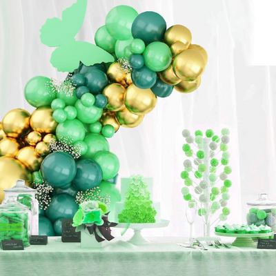 Double Layered Green and Gold Balloon Garland for Birthdays - Partyshakes Balloons