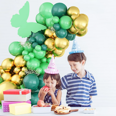 our double-stuffed/layered Light and Dark Green balloons will ensure long-lasting, visually stunning decor that will elevate any occasion. The Garland comes with metallic gold balloons perfect for summer gatherings, Easter celebrations, and more. Made from eco-friendly natural latex, these biodegradable balloons will make a stunning statement and demonstrate your commitment to sustainability.