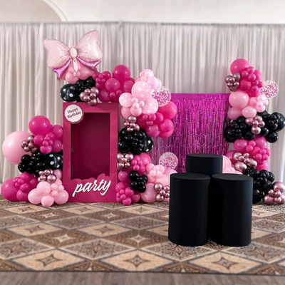 Wow, your guest with our Double Layered Rose Pink and Black Balloon Garland is the perfect addition to any special occasion. Elevate your decor with this versatile Garland suitable for a variety of occasions, including baby showers, Valentine's Day, first birthdays, pink parties, and girl birthday celebrations.