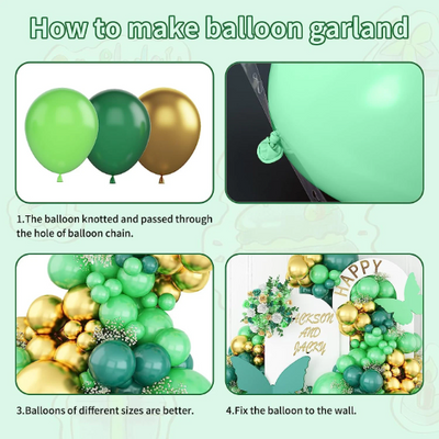 Green and Gold Balloon Garland, Green Safari Decorations