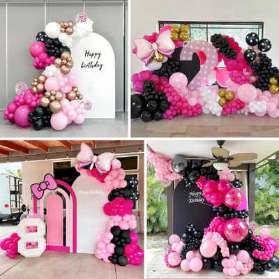 Double Layered Rose Pink and Black Balloon Garland - Partyshakes Balloons