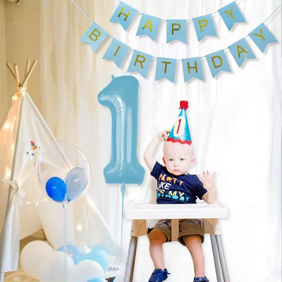 40 Inches Large Blue Number Balloon with Happy Birthday Bunting - Partyshakes 1 balloons