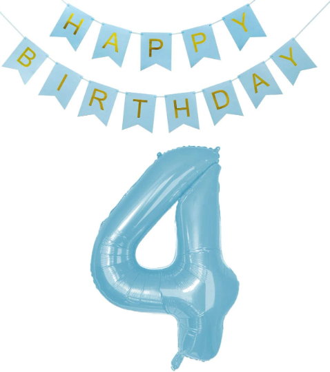 40 Inches Large Blue Number Balloon with Happy Birthday Bunting - Partyshakes 4 balloons