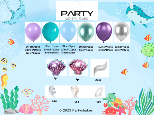 Little Mermaid Silver Tail Balloon with Shell Garland Arch
