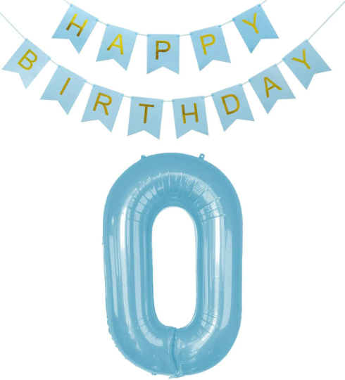 40 Inches Large Blue Number Balloon with Happy Birthday Bunting - Partyshakes 0 balloons