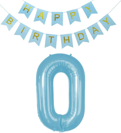 40 Inches Large Blue Number Balloon with Happy Birthday Bunting - Partyshakes 0 balloons