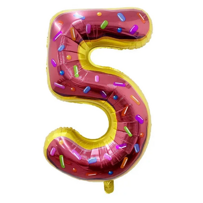 32 Inch 0-9 Donut Number Foil Balloon, Number Balloon - Partyshakes 5 balloons