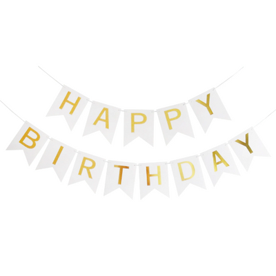 White And Gold Happy Birthday Banner with 5 confetti balloons - Partyshakes Banner Only balloons