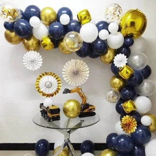 Navy Blue, Chrome Blue Gold and Silver Balloon Arch Kit