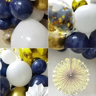 Navy Blue, Chrome Blue Gold and Silver Balloon Arch Kit