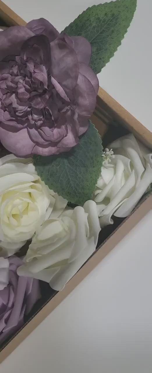 Purple Rose Artificial Flowers Combo Box Set for Wedding Bouquets