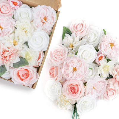 Pink Roses Artificial Flowers Combo Box Set for Wedding Bouquets - Partyshakes Artificial Flowers