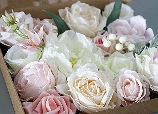 Rose Pink Artificial Flowers Combo Box Set for Wedding Bouquets