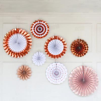 8pcs White and Rose Gold Flower Paper Fan