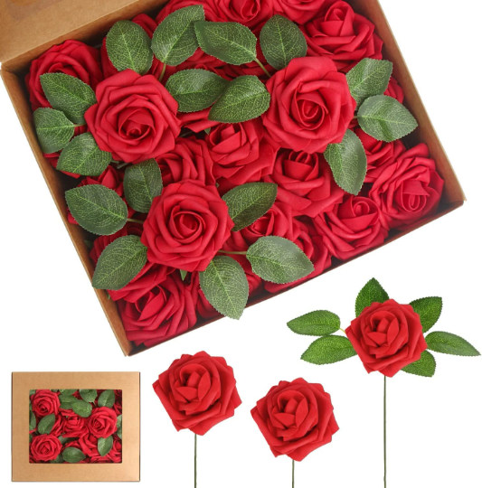 Red Real Touch Artificial Flowers Combo Box Set for Wedding Bouquets - Partyshakes Artificial Flowers