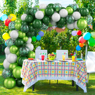98 Pcs Green and White  Balloon Garland, Green Balloons Safari Decoration