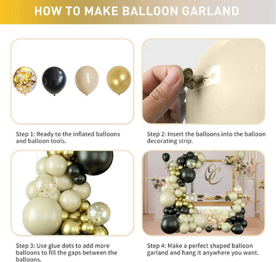 Make Your Event Extra Special with Our Stunning Black, White, Sand, Gold Confetti, and Gold Balloon Garland Arch
