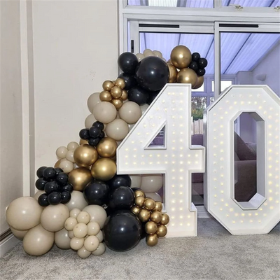 Black, White Sand, and Gold Balloon Garland Arch