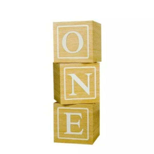 3pcs Brown Wooden Paper Baby Blocks for Wild ONE Theme Party