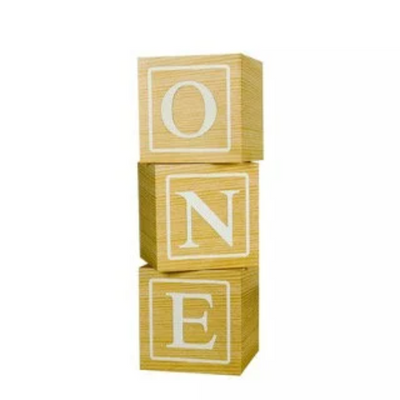 3pcs Brown Wooden Effect Paper Baby Blocks for Wild ONE Theme Party - Partyshakes Baby Blocks