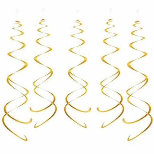 60cm Pack of 6 Gold, Blue, Silver, Pink, and Black Hanging Swirls Decoration