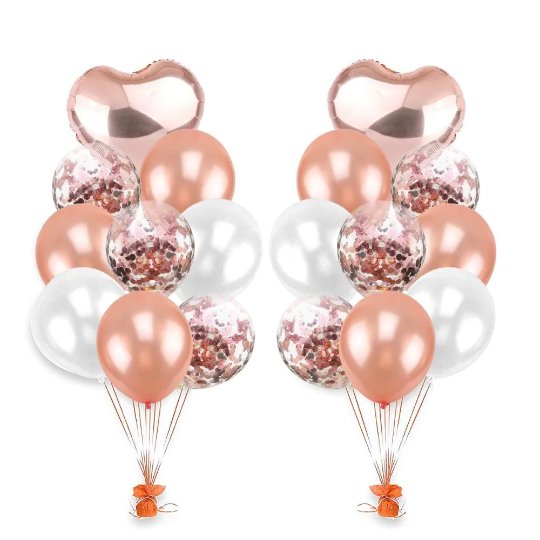 Rose Gold and White Balloon Bouquet for Valentine's Day - Partyshakes Double Bouquet Balloons