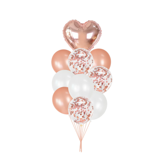 This exquisite mix of white and rose gold balloons will take any occasion to the next level! Ideal for all ages and occasions, this modern and sophisticated decor option will leave a lasting impression. From a banner to a wall hanging to an outdoor display, these stylish balloons can be used for a variety of decoration purposes.