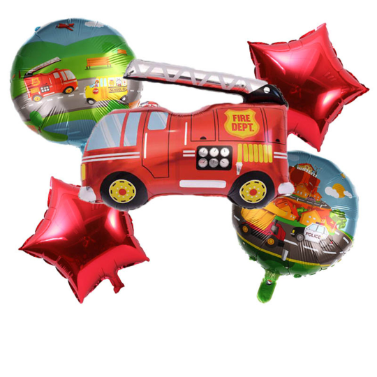 5pcs Jumbo Fire Truck Balloon Kit, Birthday Balloons
