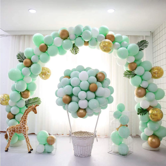 118pc Mint Green, Gold Metallic and Confetti Balloon Garland Arch