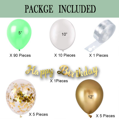 118pc Mint Green, Gold Metallic and Confetti Balloon Garland Arch