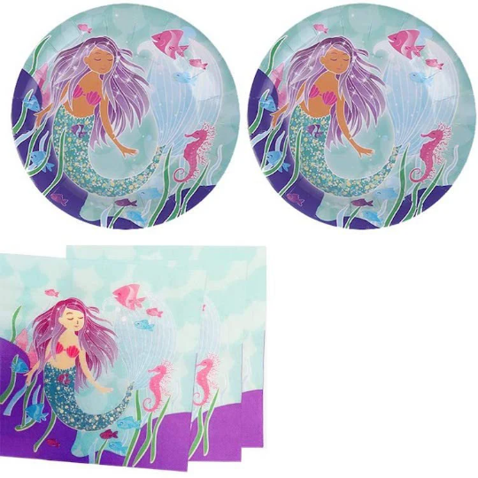 78-Piece Mermaid Birthday Party Tableware Set for 6 Guests