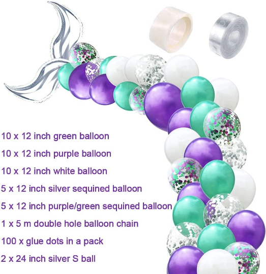 46Pcs Silver Mermaid Tail Balloon Garland Arch Set