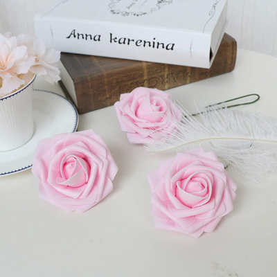 Artificial Roses for Weddings, Blush Pink Real Touch Fake Foam Roses