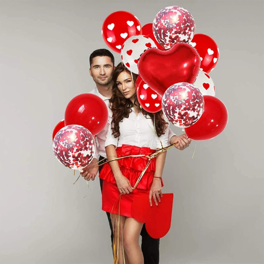 Red and White Heart-Shaped Balloon Bundle