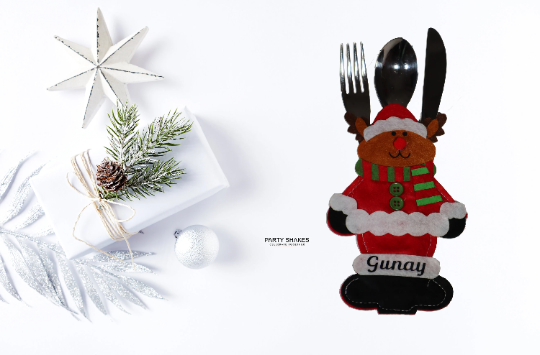Personalised Christmas Cutlery Holder - Partyshakes Personalise Reindeer Tableware