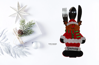Personalised Christmas Cutlery Holder - Partyshakes Personalise Reindeer Tableware