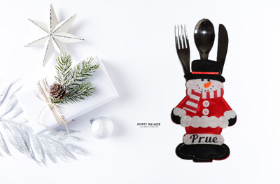 Personalised Christmas Cutlery Holder - Partyshakes Personalised Snowman Tableware