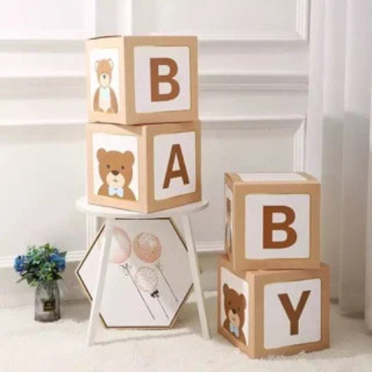 4pcs White Brown Bear Baby Blocks
