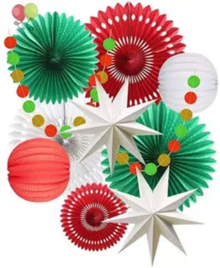 Christmas Party Hanging Decorations Set - Partyshakes paper fans