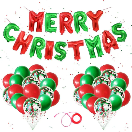 Merry Christmas Party Balloon Set - Partyshakes Green and Red Christmas Balloons