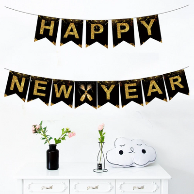 Gold and Black Happy New Year Banner - Partyshakes Banner Only Banners