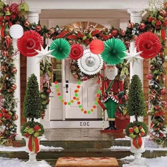 Christmas Party Hanging Decorations Set - Partyshakes paper fans