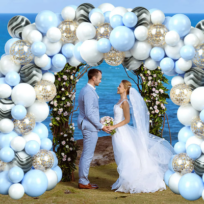 112Pcs Pastel Blue and White Balloon Garland for Baby Shower