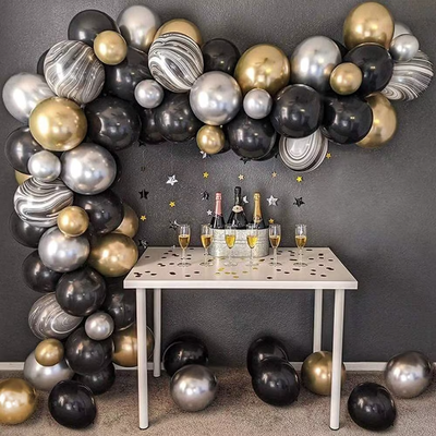 Black Gold and Silver Balloon Arch