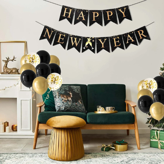 Gold and Black Happy New Year Banner
