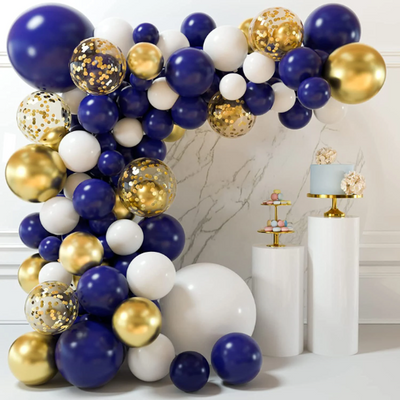 Navy Blue, White, and Gold Balloons Garland Arch - Partyshakes Balloons