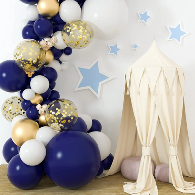 Navy Blue, White, and Gold Balloons Garland Arch