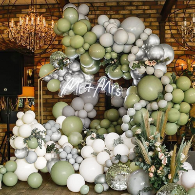 Premium Double Layered Sage Green, Confetti, and Silver Balloon Arch - Partyshakes balloons