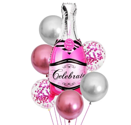 Pink Champagne Bottle Balloon Bouquet - Partyshakes Balloons