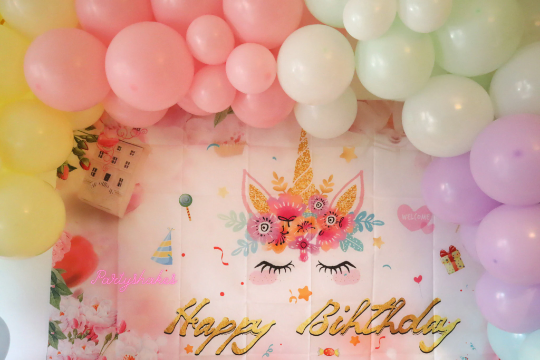 Happy Birthday Unicorn backdrop with Rainbow Unicorn Balloon Garland Arch kit